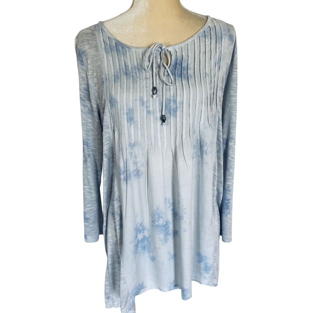 Bandalino Womens Tunic Top XXL Blue Gray Tie Neck Long Sleeve Blouse Shirt‎ NWT